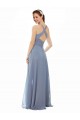 Staubiges Blau A-Linien Neckholder Stehkragen Ausschnitt Chiffon Lange Brautjungfernkleider Online