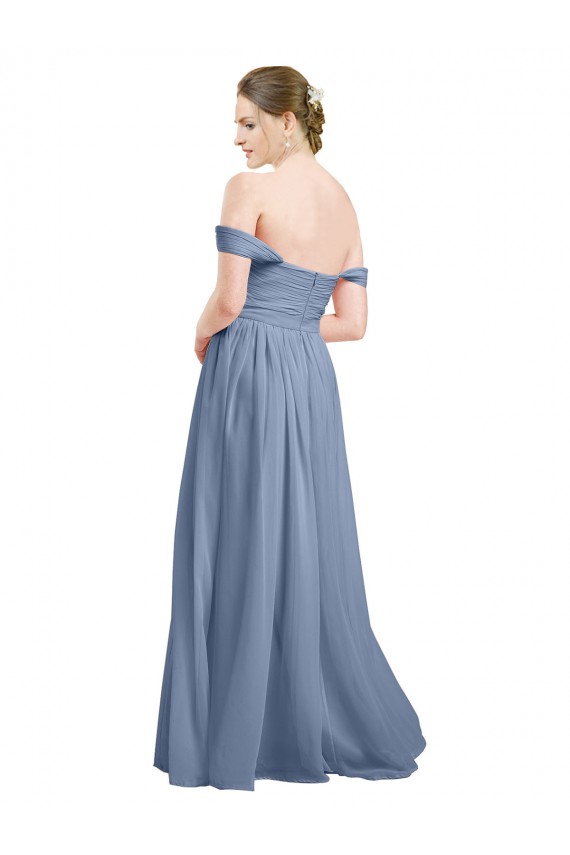 Staubiges Blau A-Linien Off-Schulter Chiffon Lange Brautjungfernkleider Online
