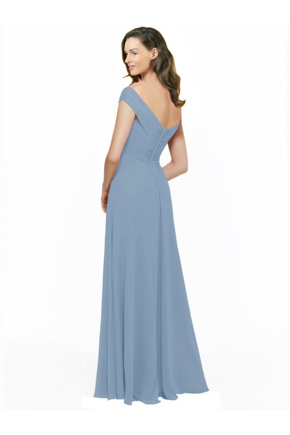 Staubiges Blau A-Linien Off-Schulter Chiffon Lange Brautjungfernkleider Online