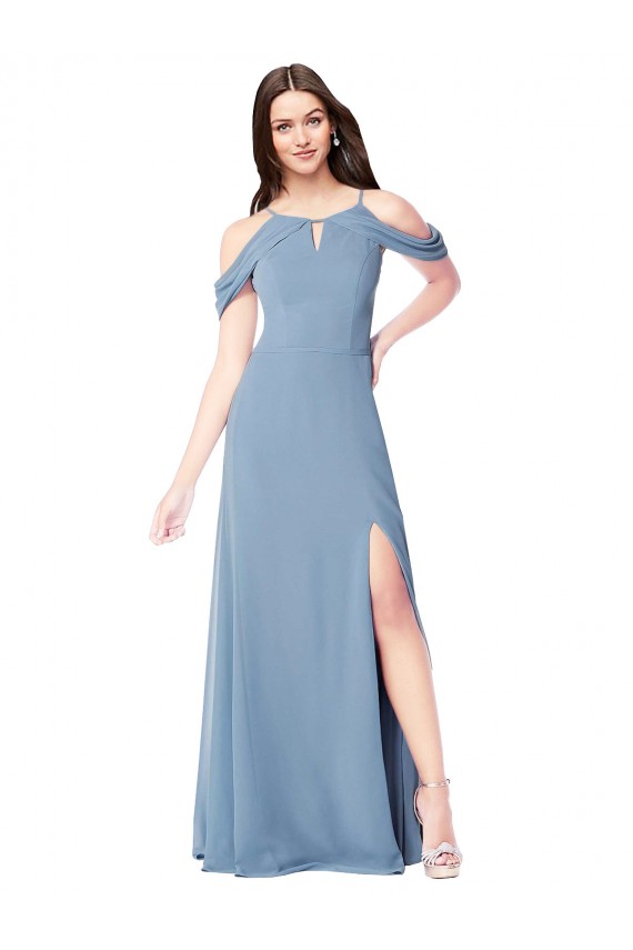 Staubiges Blau A-Linien Off-Schulter Chiffon Lange Brautjungfernkleider Online