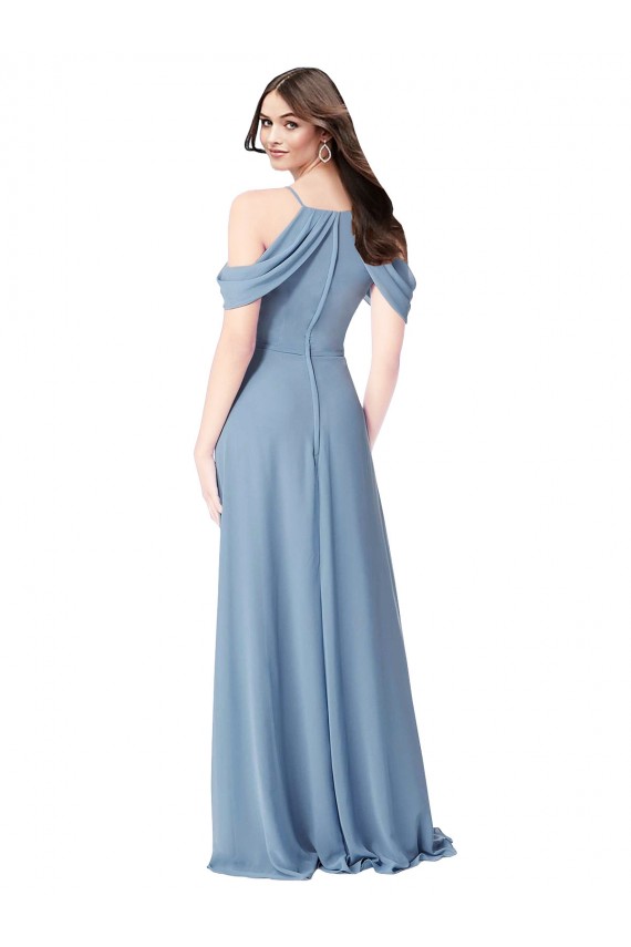 Staubiges Blau A-Linien Off-Schulter Chiffon Lange Brautjungfernkleider Online