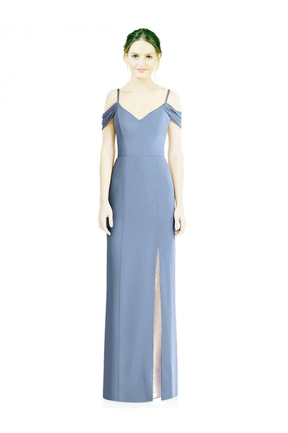 Staubiges Blau A-Linien Off-Schulter Chiffon Lange Formale Brautjungfernkleider / Abendkleider Online