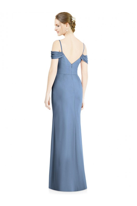 Staubiges Blau A-Linien Off-Schulter Chiffon Lange Formale Brautjungfernkleider / Abendkleider Online