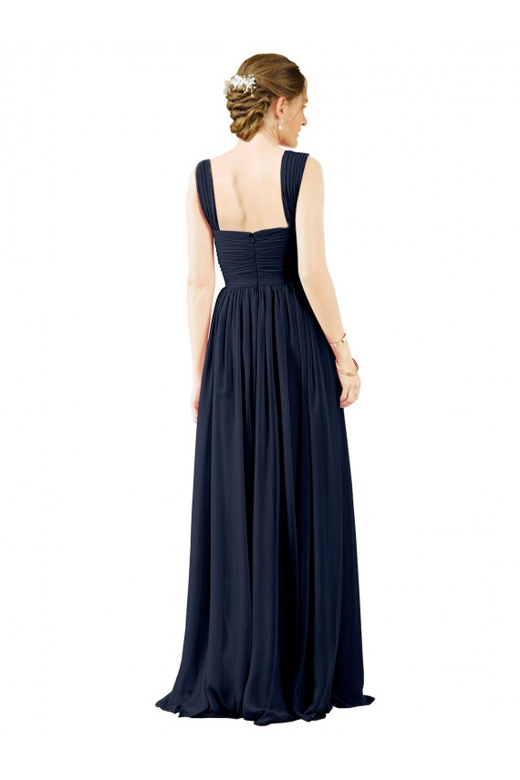 Staubiges Blau A-Linien Quadrat Ausschnitt Chiffon Lange Brautjungfernkleider Online