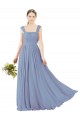 Staubiges Blau A-Linien Quadrat Ausschnitt Chiffon Lange Brautjungfernkleider Online