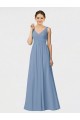 Staubiges Blau A-Linien Spaghetti-Träger Chiffon Lange Brautjungfernkleider Online