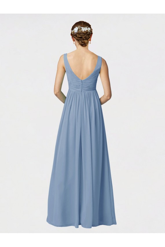 Staubiges Blau A-Linien Spaghetti-Träger Chiffon Lange Brautjungfernkleider Online