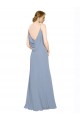 Staubiges Blau A-Linien Spaghetti-Träger Chiffon Lange Brautjungfernkleider Online