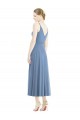 Staubiges Blau A-Linien Spaghetti-Träger Wadenlang Chiffon Kurze Brautjungfernkleider Online