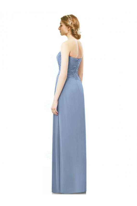 Staubiges Blau A-Linien Trägerlos Chiffon Lange Brautjungfernkleider Online