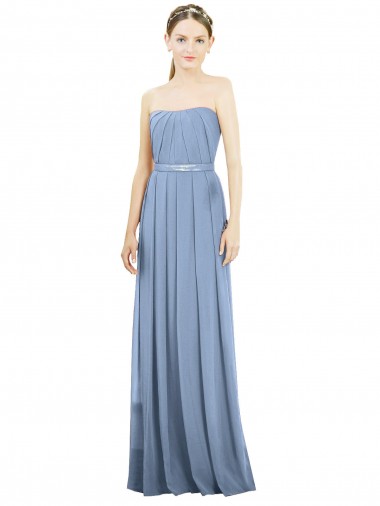 Staubiges Blau A-Linien Trägerlos Chiffon Lange Brautjungfernkleider Online