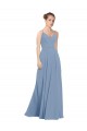Staubiges Blau A-Linien V-Ausschnitt Chiffon Lange Brautjungfernkleider Online