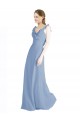 Staubiges Blau A-Linien V-Ausschnitt Chiffon Lange Brautjungfernkleider Online