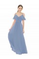 Staubiges Blau A-Linien V-Ausschnitt Chiffon Lange Brautjungfernkleider Online