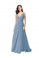 Staubiges Blau A-Linien V-Ausschnitt Chiffon Lange Brautjungfernkleider Online