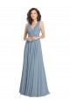 Staubiges Blau A-Linien V-Ausschnitt Chiffon Lange Brautjungfernkleider Online