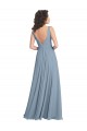 Staubiges Blau A-Linien V-Ausschnitt Chiffon Lange Brautjungfernkleider Online