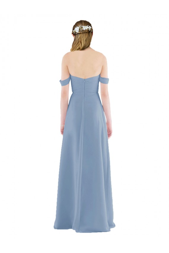 Staubiges Blau Etui Off-Schulter Chiffon Lange Brautjungfernkleider Online