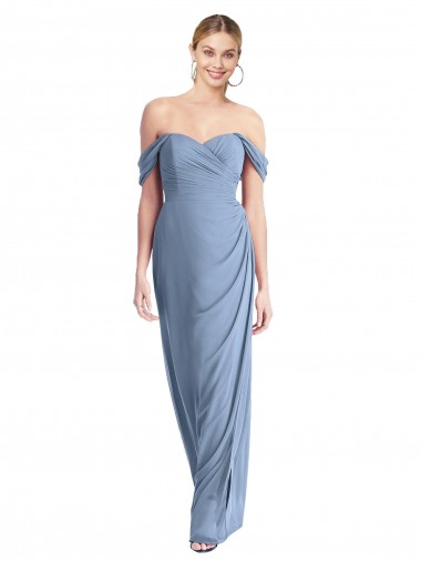 Staubiges Blau Meerjungfrau Off-Schulter Chiffon Lange Brautjungfernkleider Online