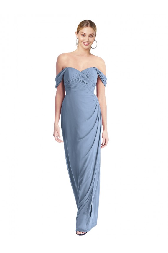 Staubiges Blau Meerjungfrau Off-Schulter Chiffon Lange Brautjungfernkleider Online