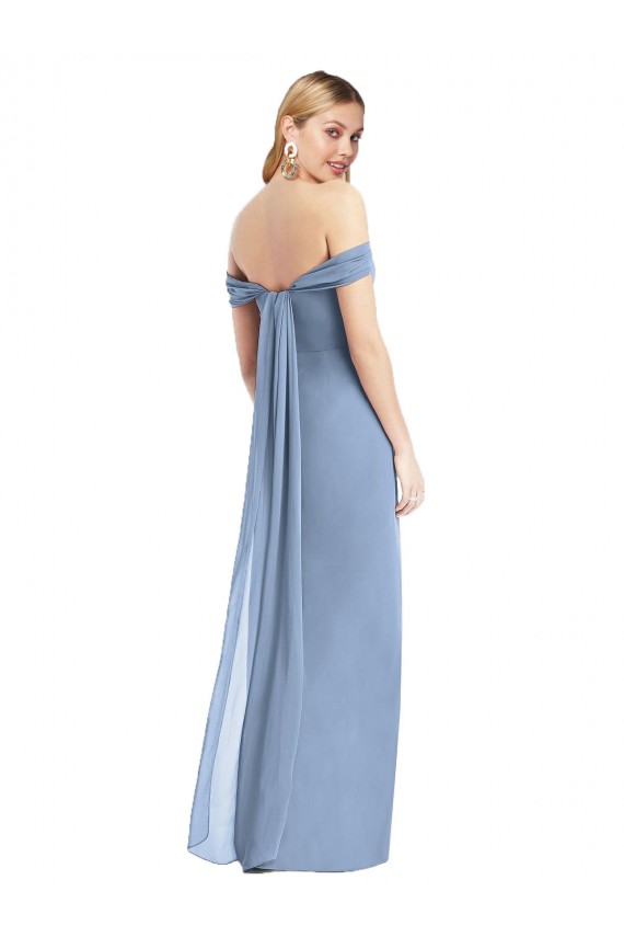 Staubiges Blau Meerjungfrau Off-Schulter Chiffon Lange Brautjungfernkleider Online
