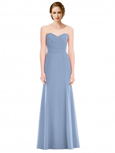 Staubiges Blau Meerjungfrau Trägerlos Chiffon Lange Brautjungfernkleider Online