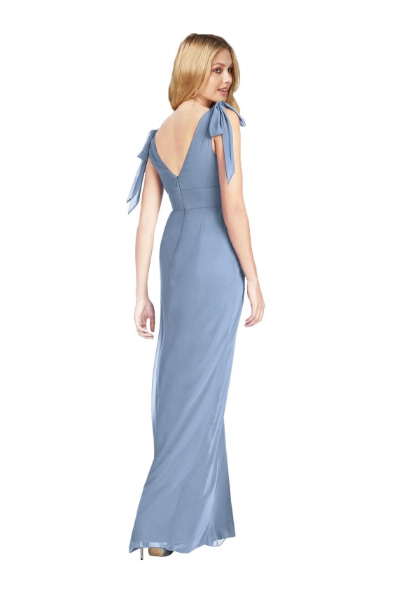 Staubiges Blau Meerjungfrau V-Ausschnitt Chiffon Lange Brautjungfernkleider Online