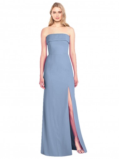 Staubiges Blau Trompete Trägerlos Chiffon Lange Brautjungfernkleider Online