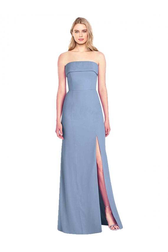 Staubiges Blau Trompete Trägerlos Chiffon Lange Brautjungfernkleider Online