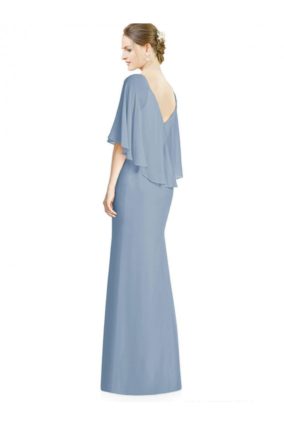Staubiges Blau Trompete V-Ausschnitt Chiffon Lange Brautjungfernkleider Online