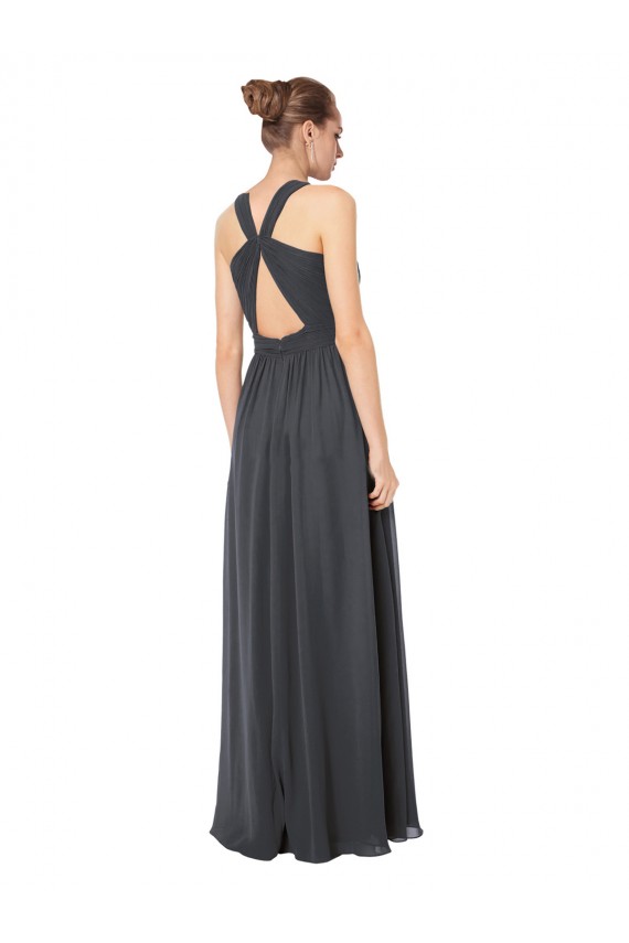 Stormy Silver A-Linien Neckholder Chiffon Lange Brautjungfernkleider Online