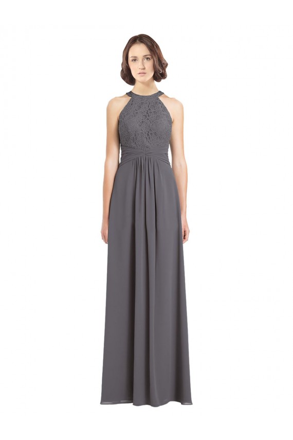 Stormy Silver A-Linien Neckholder Chiffon Spitze Lange Brautjungfernkleider Online