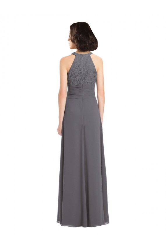 Stormy Silver A-Linien Neckholder Chiffon Spitze Lange Brautjungfernkleider Online