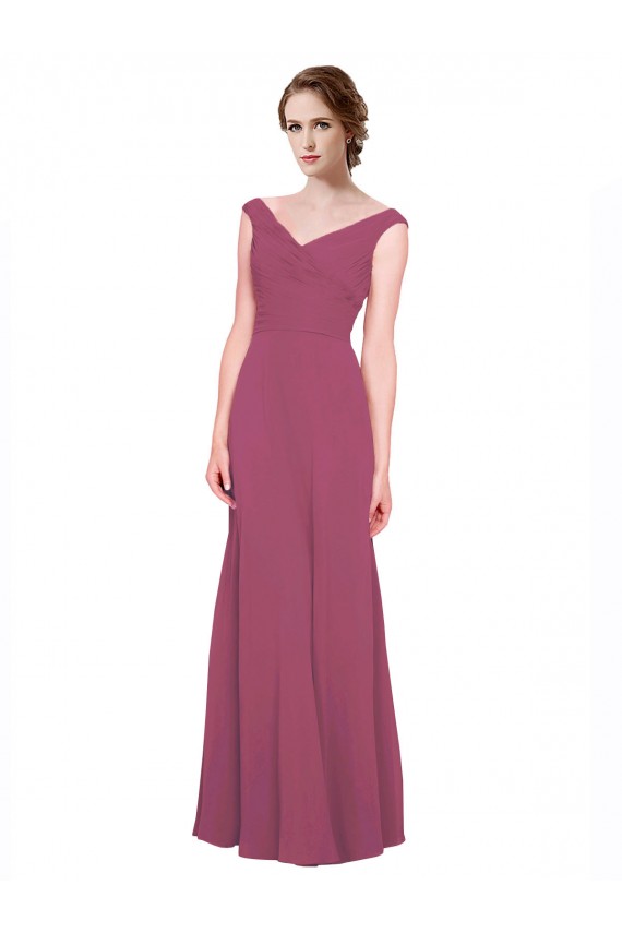 Taupe A-Linien V-Ausschnitt Chiffon Lange Brautjungfernkleider Online