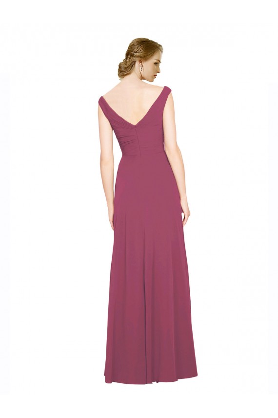Taupe A-Linien V-Ausschnitt Chiffon Lange Brautjungfernkleider Online
