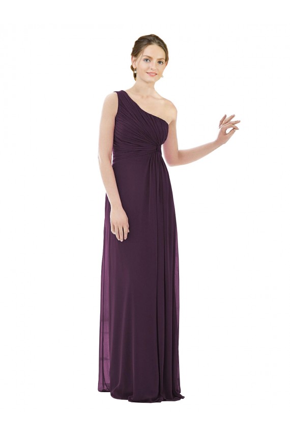 Traube A-Linien Eine-Schulter Chiffon Lange Brautjungfernkleider Online