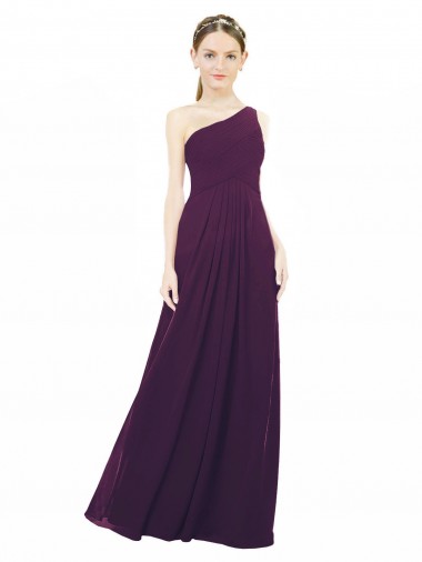 Traube A-Linien Eine-Schulter Chiffon Lange Brautjungfernkleider Online