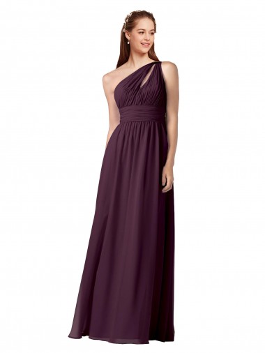 Traube A-Linien Eine-Schulter Chiffon Lange Brautjungfernkleider Online