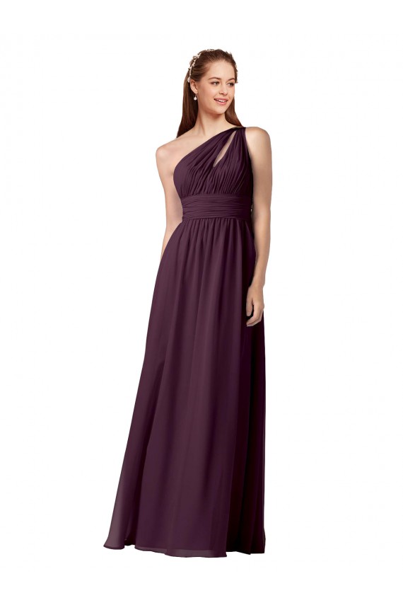 Traube A-Linien Eine-Schulter Chiffon Lange Brautjungfernkleider Online