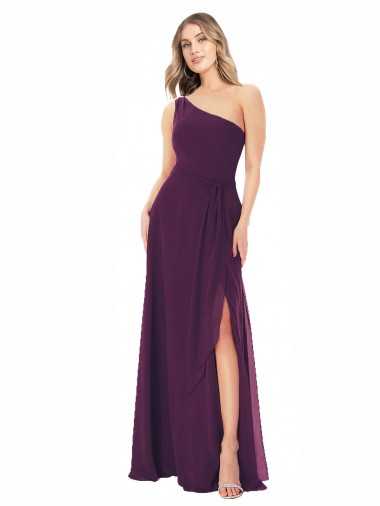 Traube A-Linien Eine-Schulter Chiffon Lange Brautjungfernkleider Online
