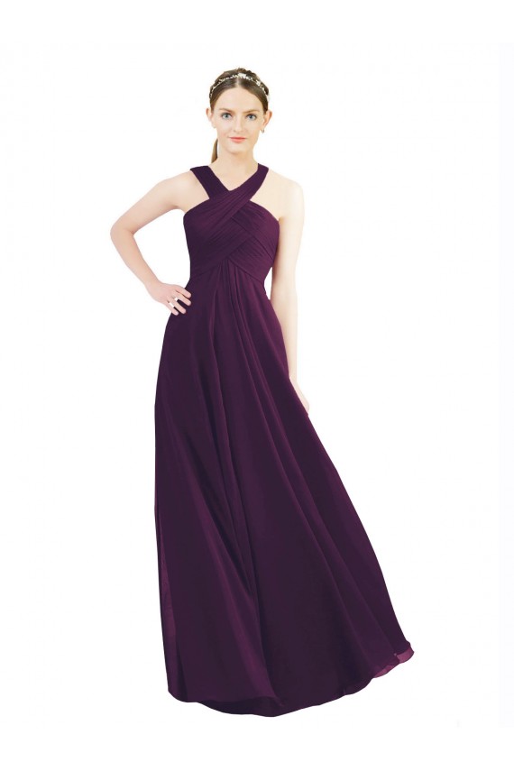 Traube A-Linien Neckholder Chiffon Lange Brautjungfernkleider Online