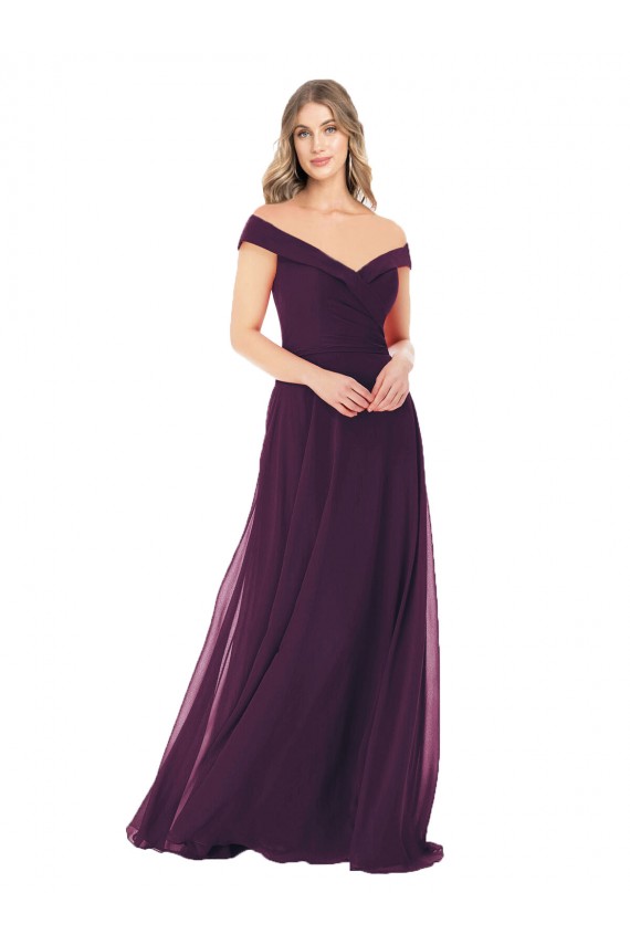 Traube A-Linien Off-Schulter Chiffon Lange Brautjungfernkleider Online