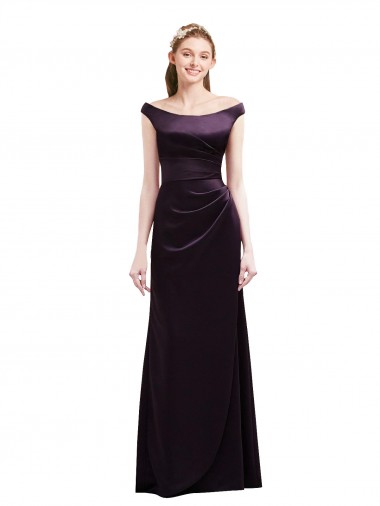 Traube A-Linien Off-Schulter Satin Lange Brautjungfernkleider Online