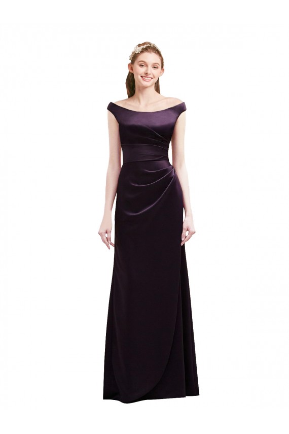 Traube A-Linien Off-Schulter Satin Lange Brautjungfernkleider Online