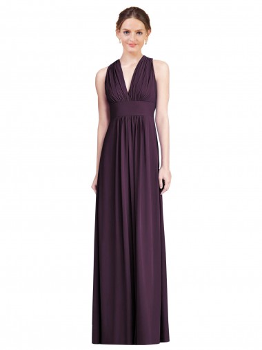 Traube A-Linien V-Ausschnitt Chiffon Lange Brautjungfernkleider Online