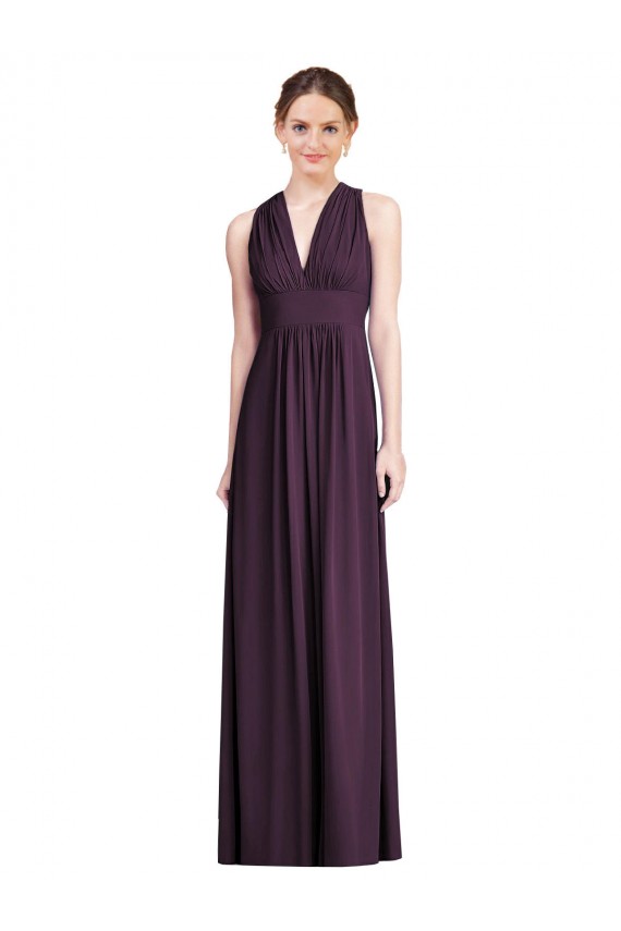 Traube A-Linien V-Ausschnitt Chiffon Lange Brautjungfernkleider Online
