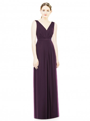 Traube A-Linien V-Ausschnitt Chiffon Lange Brautjungfernkleider Online