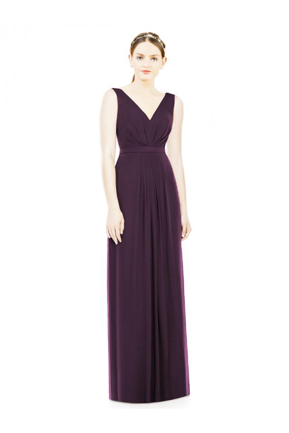 Traube A-Linien V-Ausschnitt Chiffon Lange Brautjungfernkleider Online