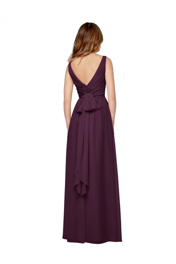 Traube A-Linien V-Ausschnitt Chiffon Lange Brautjungfernkleider Online