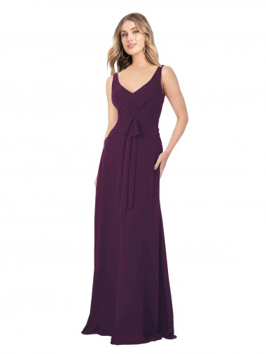 Traube A-Linien V-Ausschnitt Chiffon Lange Brautjungfernkleider Online